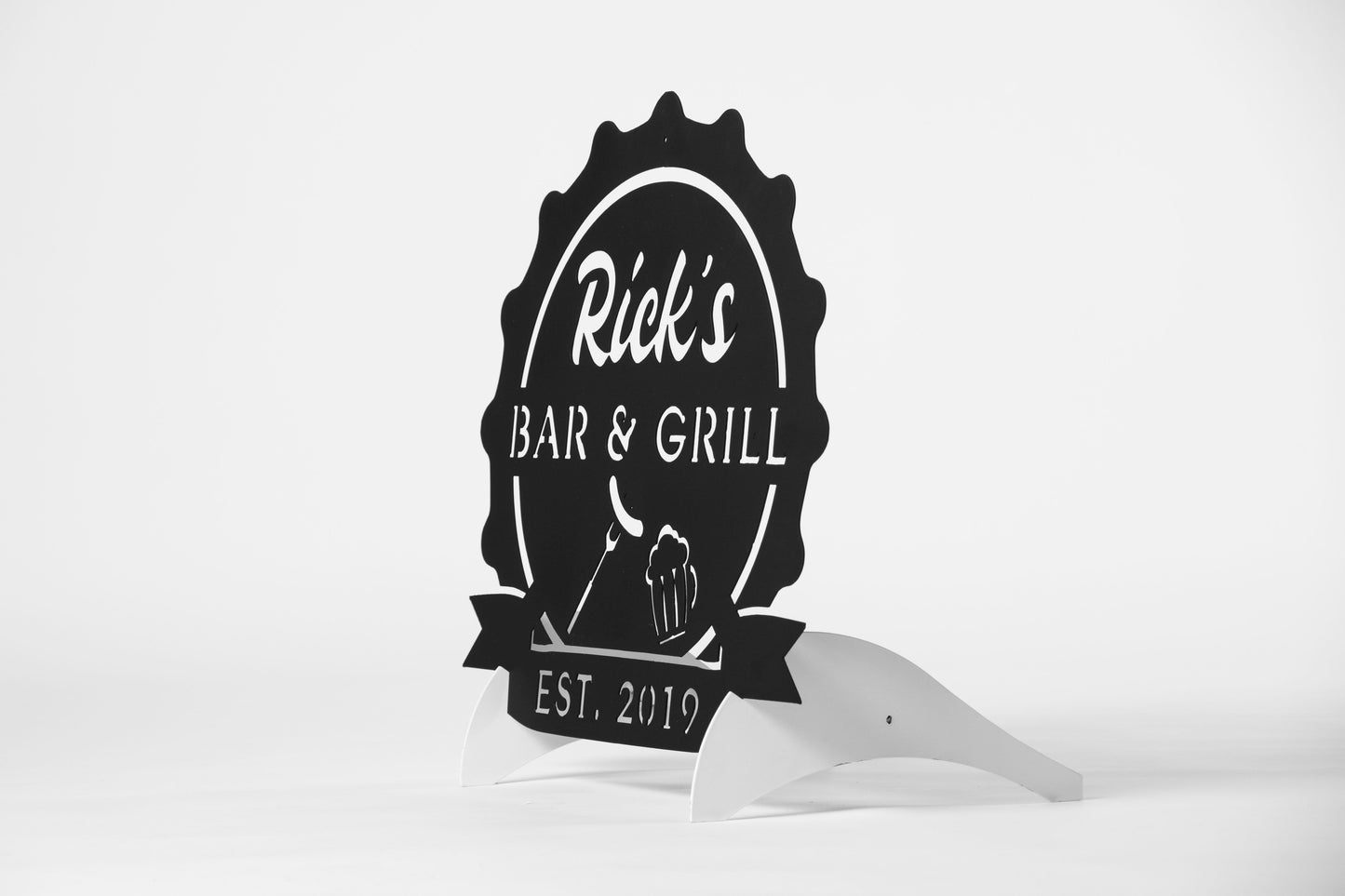 Metal Bar & Grill sign with custom lettering